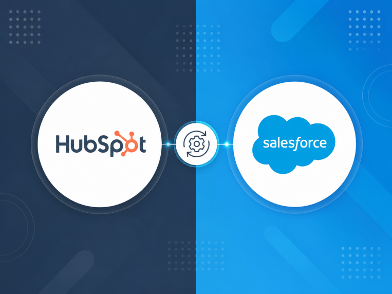 HubSpot Salesforce integration connection illustrating CRM synchronization, data exchange, and workflow automation.
