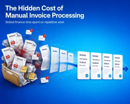 AI-powered invoice processing workflow transforming manual invoice handling into automated, accurate financial processing.