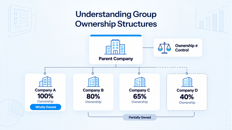 Parent company ownership structure showing subsidiaries with different shareholding percentages