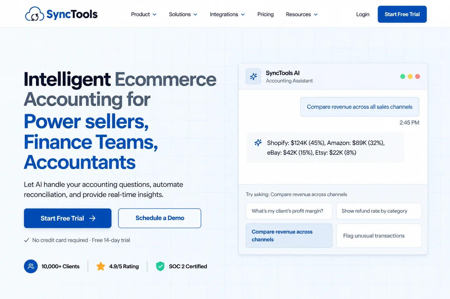 SyncTools AI ecommerce accounting assistant for automated reconciliation and real-time financial insights