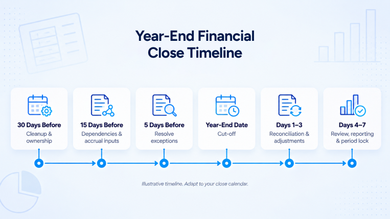 CFO year-end financial close timeline from preparation to period lock